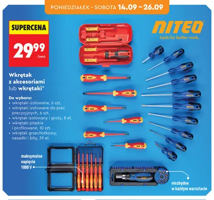 Wkrętaki płaskie i profilowane 10 szt. Niteo promocja w Biedronka