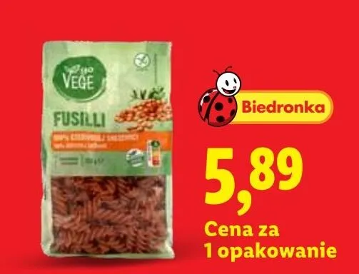 Makaron Fusilli z czerwonej soczewicy Go Vege promocja w Lidl