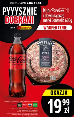 Napój Coca-Cola zero cukru 1l + pizza Donatello z szynką i serem 600g promocja w Biedronka