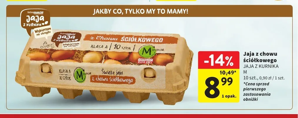Jaja z chowu ściółkowego klasa A rozmiar M Jaja z Kurnika 10-pak promocja w Intermarche