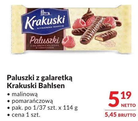 Paluszki z galaretką Krakuski Bahlsen malinowa/pomarańczowa promocja w Makro