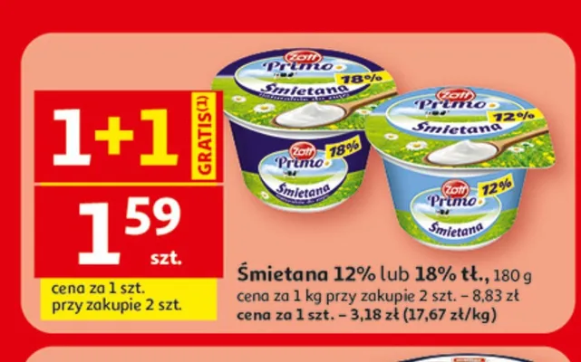 Śmietana Primo Zott 18% promocja w Auchan
