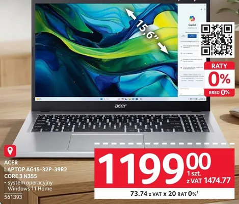 Laptop ACER AG15-32P-39R2 CORE3 N355 promocja w Selgros