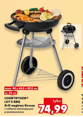 Grill węglowy Kansas COUNTRYSIDE LET'S BBQ wym. 40x68,5x43,5cm promocja w Kaufland