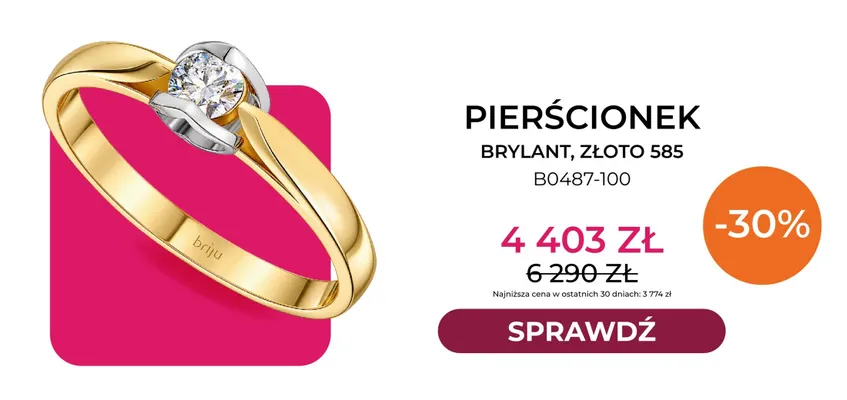 Pierścionek brylant złoto 585 B0487-100 Briju promocja w Briju