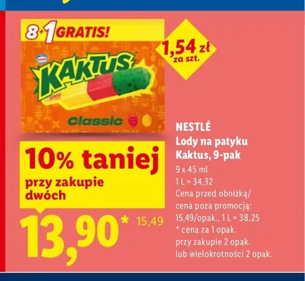 Lody na patyku Kaktus Nestlé 9-pak promocja w Lidl