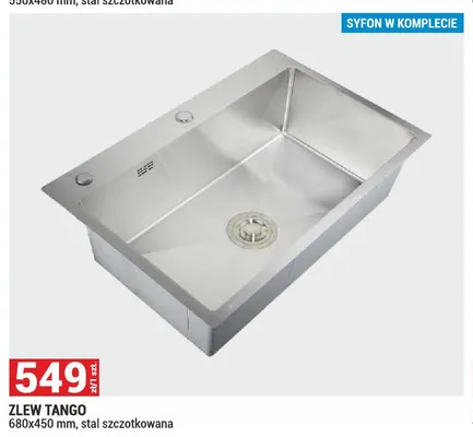 Zlew Tango stal szczotkowana 680x450mm promocja w Merkury Market