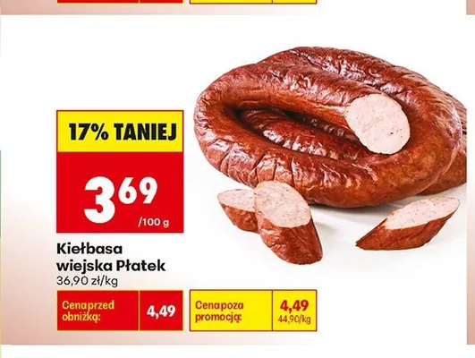 Kiełbasa wiejska Płatek promocja w Biedronka