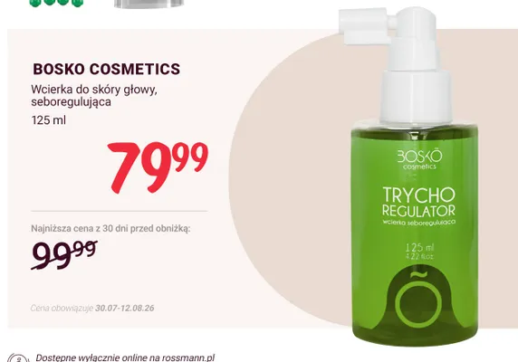 Wcierka do skóry głowy Bosko Cosmetics seboregulująca promocja w Rossmann