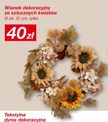 Wianek dekoracyjny ze sztucznych kwiatów promocja w KiK