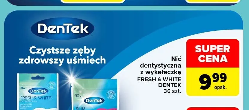 Nić dentystyczna z wykałaczką Fresh & White DenTek promocja w Carrefour