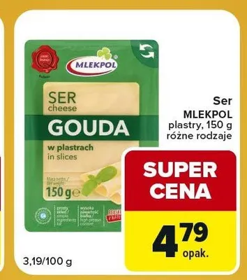 Ser Gouda w plastrach Mlekpol promocja w Carrefour Express