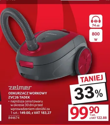Odkurzacz workowy ZELMER ZVC26 TADEK 800W 74dB promocja w Selgros