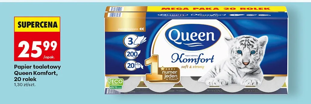 Papier toaletowy Queen Komfort, 20 rolek promocja w Biedronka