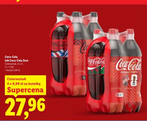 Napój gazowany Coca-Cola Zero 4-pak 2l promocja w Lidl