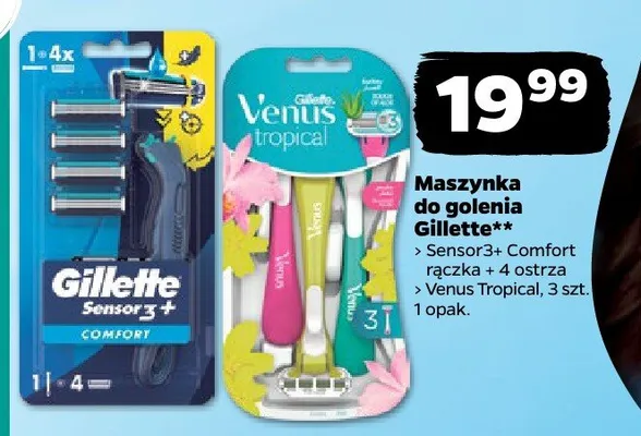 Maszynka do golenia Gillette Sensor3+ Comfort rączka + 4 ostrza + Venus Tropical, 3+1 promocja w Netto