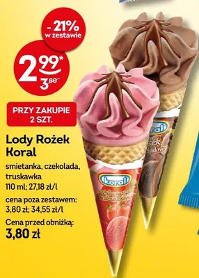 Lody Rożek Koral truskawka promocja w Żabka