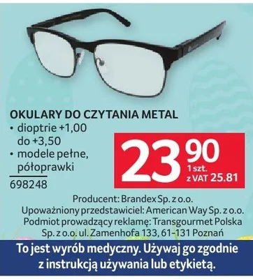 Okulary do czytania metal promocja w Selgros