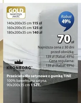 Prześcieradło satynowe z gumką KRONBORG Tine promocja w Jysk