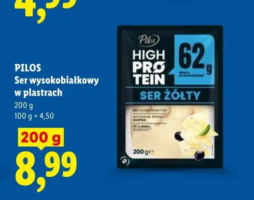Ser żółty wysokobiałkowy w plastrach Pilos High Protein promocja w Lidl