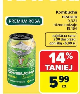 Kombucha PRAGER 0,33 l różne rodzaje promocja w Carrefour Market