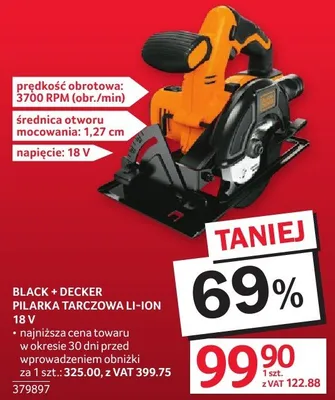 Pilarka tarczowa Li-ion 18V BLACK+DECKER promocja w Selgros