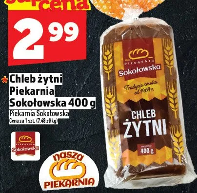 Chleb żytni Piekarnia Sokołowska 400g promocja w TOPAZ