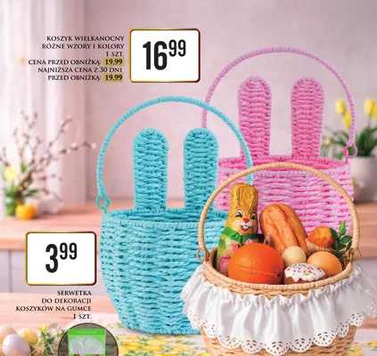 Koszyk wielkanocny różne wzory i kolory promocja w Dino