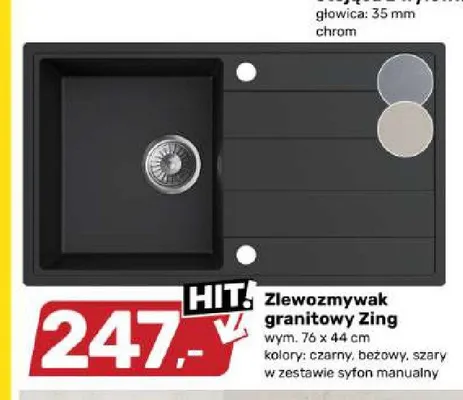 Zlewozmywak granitowy Zing promocja w Bricomarche