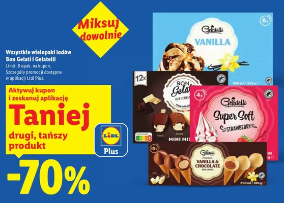 Lody Mini Mix Bon Gelati 12-pak promocja w Lidl