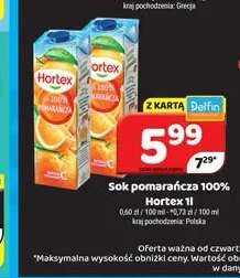 Sok pomarańczowy 100% Hortex promocja w Delfin