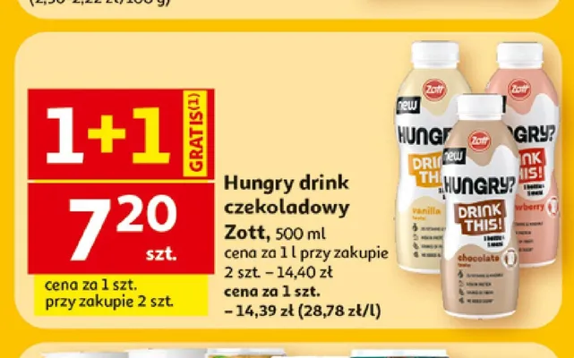 Napój mleczny Hungry drink waniliowy Zott promocja w Auchan