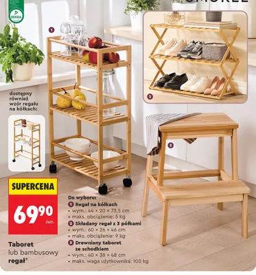Drewniany taboret ze schodkiem Smukee promocja w Biedronka