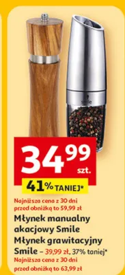 Młynek manualny akacjowy Smile, Młynek grawitacyjny Smile promocja w Auchan