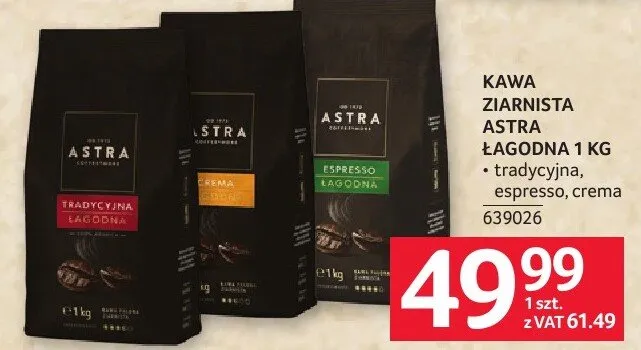 Kawa ziarnista Astra Łagodna 1kg promocja w Selgros