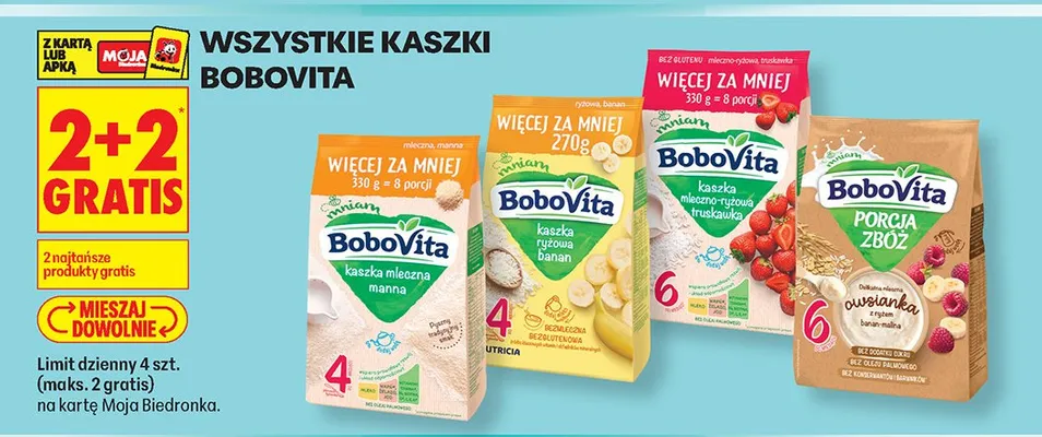 Wszystkie kaszki Bobovita 2+2 GRATIS promocja w Biedronka