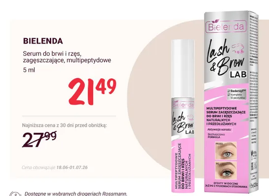 Serum do brwi i rzęs zagęszczające multipeptydowe Bielenda Lash & Brow Lab promocja w Rossmann