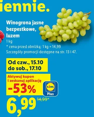 Winogrona jasne bezpestkowe luzem promocja w Lidl