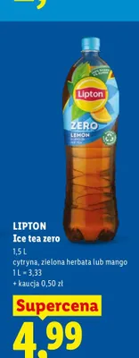 Herbata mrożona Lipton Ice Tea Zero zielona herbata promocja w Lidl
