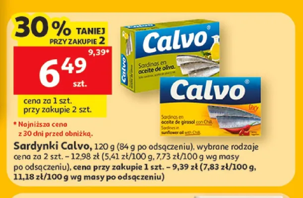 Sardynki w oleju słonecznikowym z chili Calvo promocja w Auchan
