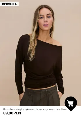 Koszulka z długim rękawem i asymetrycznym dekoltem Bershka promocja w Bershka