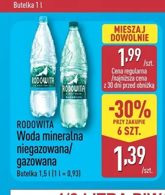 Woda mineralna gazowana Rodowita promocja w Aldi
