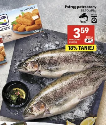 Pstrąg patroszony świeży promocja w Delikatesy Centrum