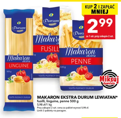 Makaron ekstra durum fusilli Lewiatan promocja w LEWIATAN