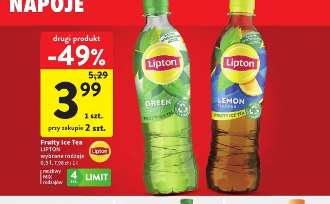 Herbata mrożona Fruity Ice Tea Lipton Lemon promocja w Intermarche