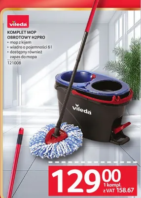 Komplet mop obrotowy H2Pro mop z kijem wiadro o pojemności 6 l dostępny również zapas do mopa promocja w Selgros