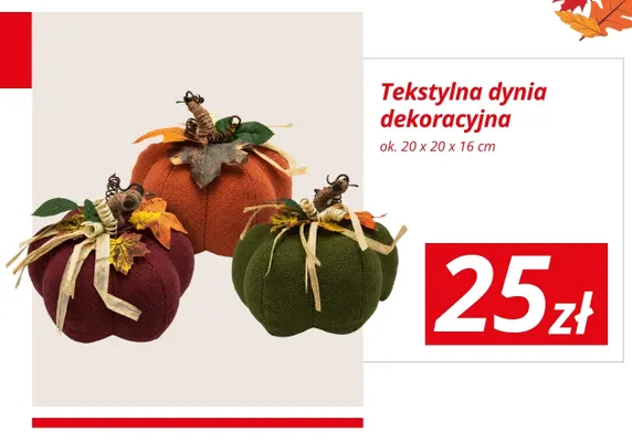 Tekstylna dynia dekoracyjna ok. 20x20x16 cm promocja w KiK