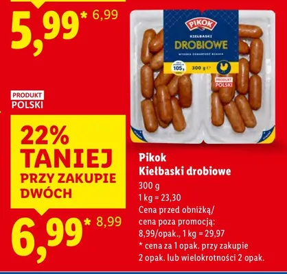 Kiełbaski drobiowe Pikok promocja w Lidl