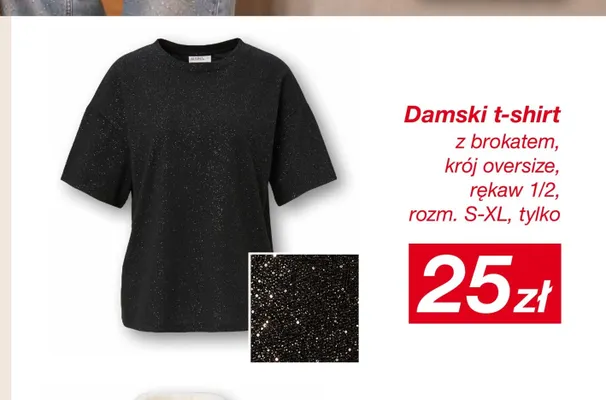 Damski t-shirt z brokatem krój oversize rękaw 1/2 promocja w KiK