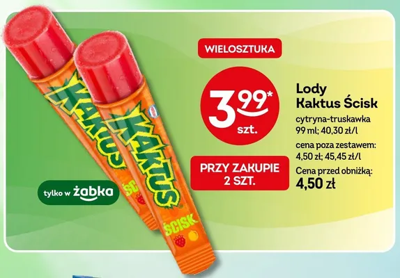 Lody Kaktus Ścisk cytryna-truskawka promocja w Żabka